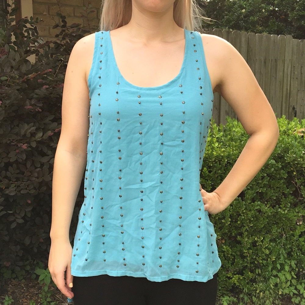 Teal Beaded Tank Top